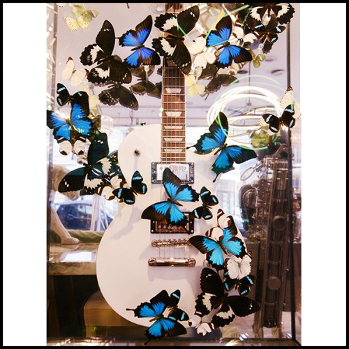 Guitare PC- Les Paul Papillons Blancs et Bleus
