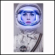 Wall decoration photography woman cosmonaut Nasa with red neon lighting Circle PC-Nasa