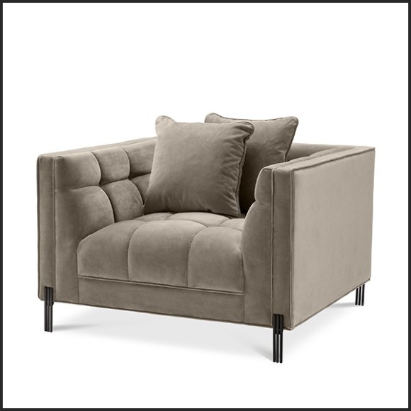 Armchair in black finish covered with Savona grey velvet 24-Sienna
