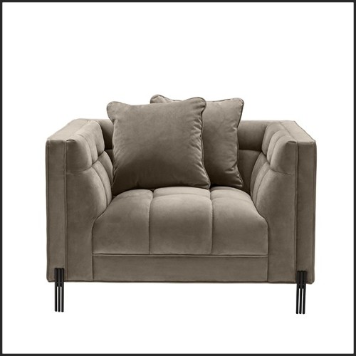 Armchair in black finish covered with Savona grey velvet 24-Sienna