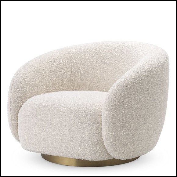 Fauteuil Pivotant Eichholtz Brice en tissu bouclé creme et base en acier finition laiton brossé