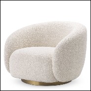 Armchair covered with bouclé cream fabric with swivel base in brushed brass finish 24-Brice