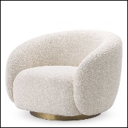 Rotative Armchair Eichholtz Brice with bouclé Cream fabric and base in stainless steel brushed brass finish