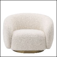 Rotative Armchair Eichholtz Brice with bouclé Cream fabric and base in stainless steel brushed brass finish, front view