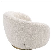 Rotative Armchair Eichholtz Brice with bouclé Cream fabric and base in stainless steel brushed brass finish, back view