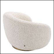 Armchair covered with bouclé cream fabric with swivel base in brushed brass finish 24-Brice