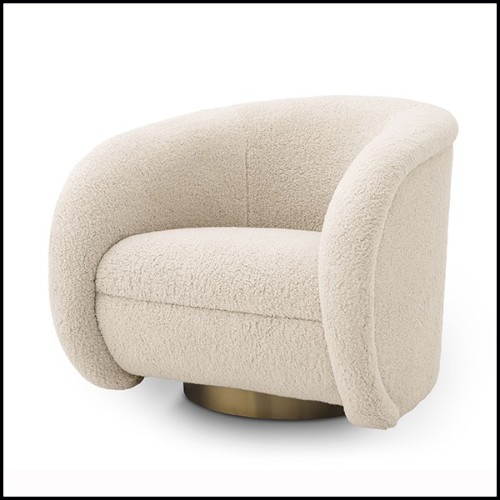 Armchair with brushed brass swivel base and covered with faux fur brisbane fabric -24Cristo