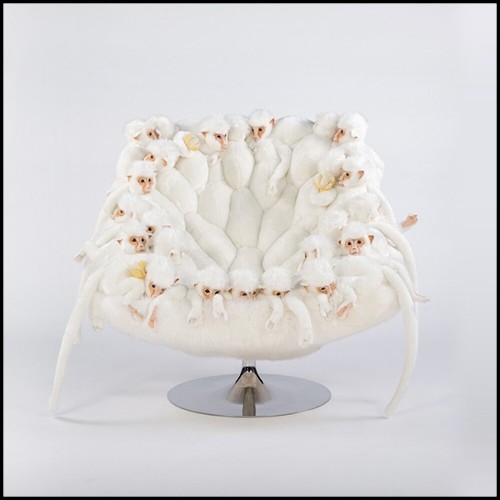 Armchair made with small monkey plushes on all the seat 188-Apes White