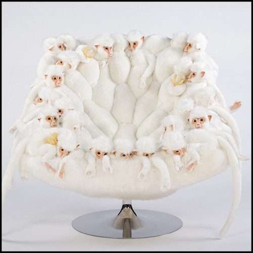 Armchair made with small monkey plushes on all the seat 188-Apes White