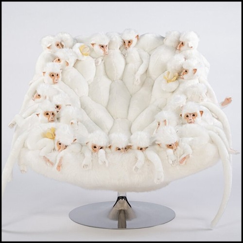 Fauteuil réalisé avec petites peluches de singe blancs 188-Apes White