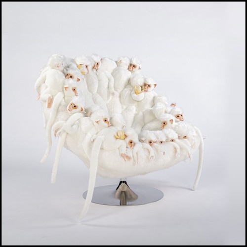 Fauteuil réalisé avec petites peluches de singe blancs 188-Apes White