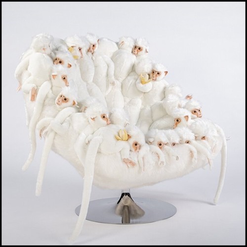 Fauteuil réalisé avec petites peluches de singe blancs 188-Apes White