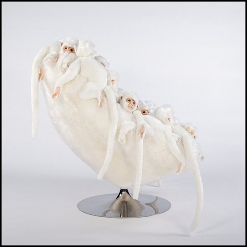 Fauteuil réalisé avec petites peluches de singe blancs 188-Apes White