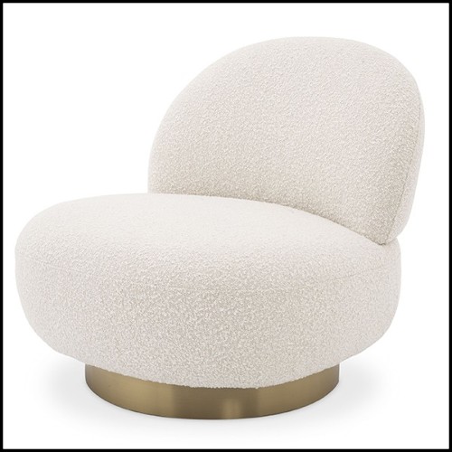 Armchair in brushed brass finish covered with cream bouclé fabric 24-Swivel Clément