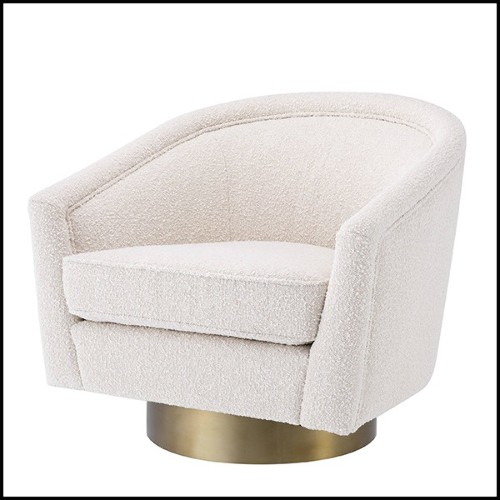 Armchair with velvet fabric in bouclé cream finish and base in matte gold finish 24-Catene Bouclé Cream