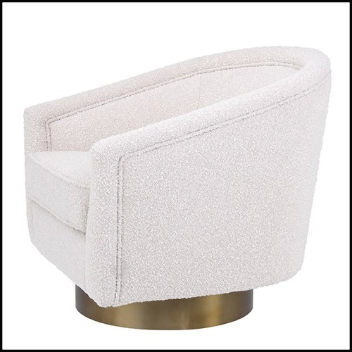 Armchair with velvet fabric in bouclé cream finish and base in matte gold finish 24-Catene Bouclé Cream