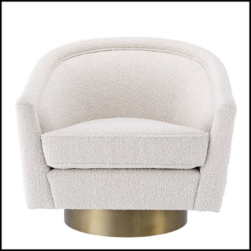 Armchair with velvet fabric in bouclé cream finish and base in matte gold finish 24-Catene Bouclé Cream