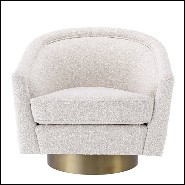 Armchair with velvet fabric in bouclé cream finish and base in matte gold finish 24-Catene Bouclé Cream