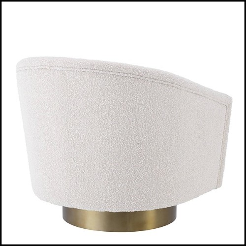 Armchair with velvet fabric in bouclé cream finish and base in matte gold finish 24-Catene Bouclé Cream