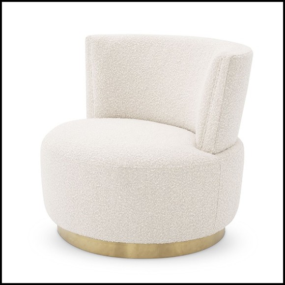 Fauteuil avec base pivotante finition laiton brossé couvert avec tissus bouclé cream 24-Alonso