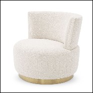 Fauteuil avec base pivotante finition laiton brossé couvert avec tissus bouclé cream 24-Alonso