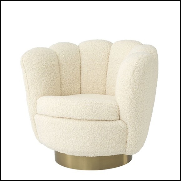 Fauteuil rotatif avec tissu velours finition shearling style et base en laiton brossé 24-Mirage Shearling Style