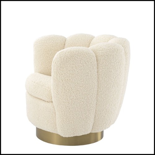 Armchair swivel with shearling style velvet fabric and brushed brass base 24-Mirage Shearling Style