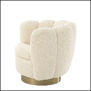 Fauteuil rotatif avec tissu velours finition shearling style et base en laiton brossé 24-Mirage Shearling Style