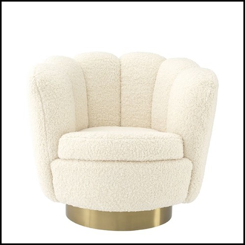 Armchair swivel with shearling style velvet fabric and brushed brass base 24-Mirage Shearling Style