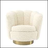 Fauteuil rotatif avec tissu velours finition shearling style et base en laiton brossé 24-Mirage Shearling Style