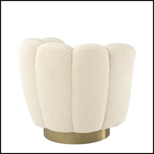 Fauteuil rotatif avec tissu velours finition shearling style et base en laiton brossé 24-Mirage Shearling Style