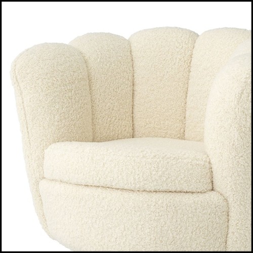 Armchair swivel with shearling style velvet fabric and brushed brass base 24-Mirage Shearling Style