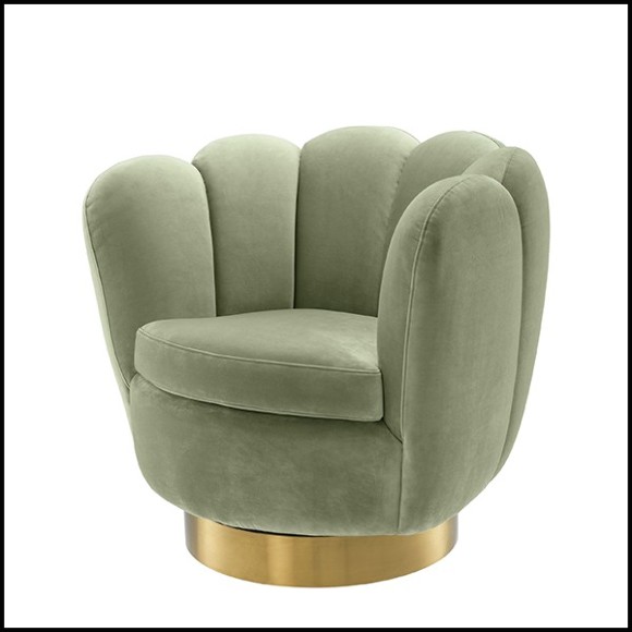 Fauteuil rotatif avec tissu velours coloris pistache et base en laiton brossé 24-Mirage Pistache