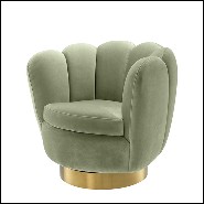 Fauteuil rotatif avec tissu velours coloris pistache et base en laiton brossé 24-Mirage Pistache