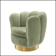 Fauteuil rotatif avec tissu velours coloris pistache et base en laiton brossé 24-Mirage Pistache