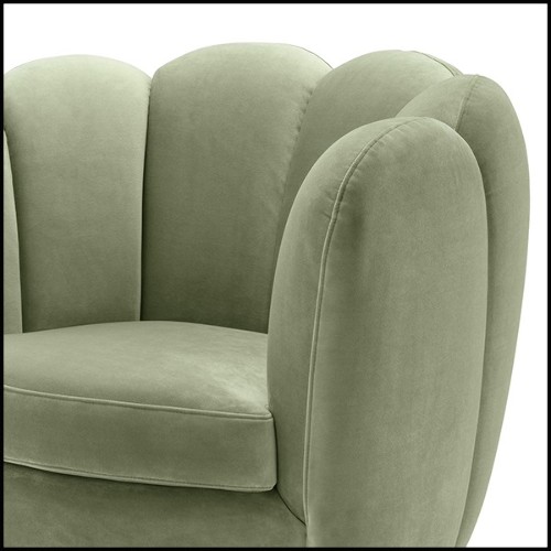 Fauteuil rotatif avec tissu velours coloris pistache et base en laiton brossé 24-Mirage Pistache