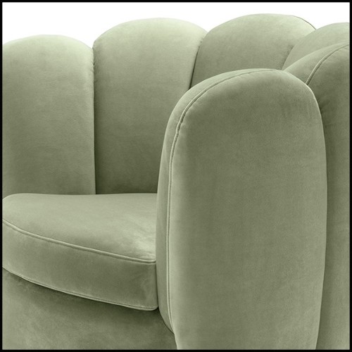 Fauteuil rotatif avec tissu velours coloris pistache et base en laiton brossé 24-Mirage Pistache