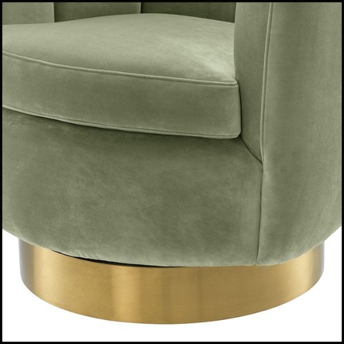 Fauteuil rotatif avec tissu velours coloris pistache et base en laiton brossé 24-Mirage Pistache