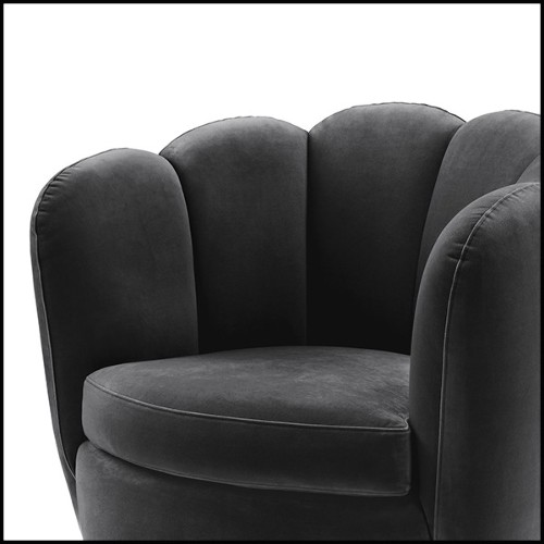 Armchair swivel with black velvet fabric and brushed brass base 24-Mirage Black