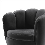 Armchair swivel with black velvet fabric and brushed brass base 24-Mirage Black