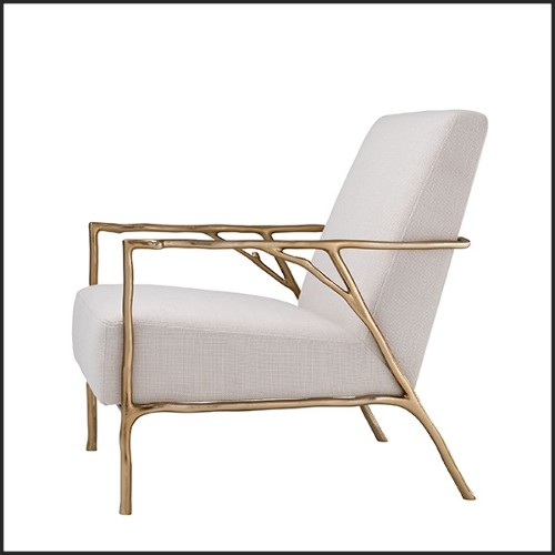 Armchair in gold finish covered with panama natural 24-Antico