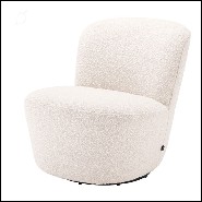 Armchair in boudoir style with swivel base upholstered with boucle cream fabric 24-Doria