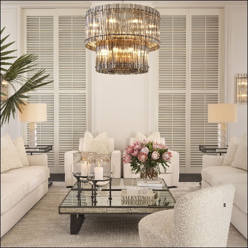 Armchair in boudoir style with swivel base upholstered with boucle cream fabric 24-Doria