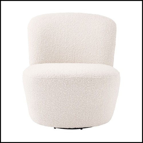 Armchair in boudoir style with swivel base upholstered with boucle cream fabric 24-Doria