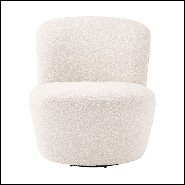 Armchair in boudoir style with swivel base upholstered with boucle cream fabric 24-Doria