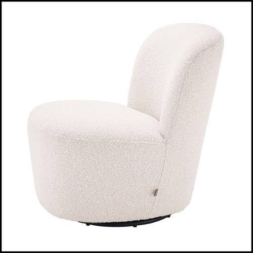 Armchair in boudoir style with swivel base upholstered with boucle cream fabric 24-Doria