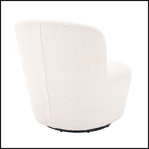 Armchair in boudoir style with swivel base upholstered with boucle cream fabric 24-Doria