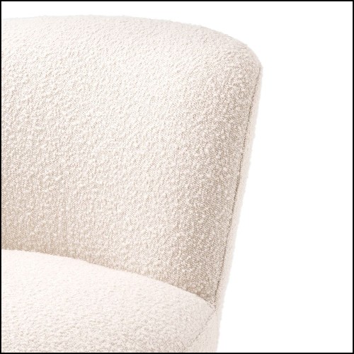 Armchair in boudoir style with swivel base upholstered with boucle cream fabric 24-Doria