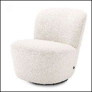 Armchair in boudoir style with swivel base upholstered with boucle cream fabric 24-Doria