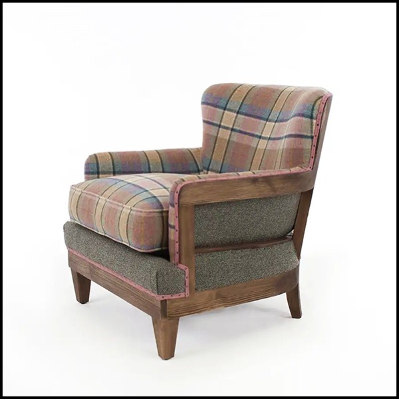 Armchair in solid wood and tartan fabric 176-Dundee